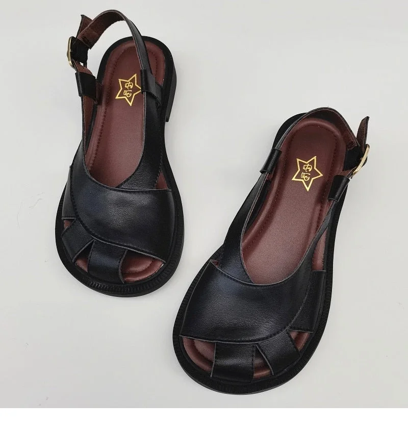 Vstacam Women's Sandals Ladies Shoes Summer peep toe Summer Sandals 100% Genuine Leather Woman Flats 2024 Gladiator Sandals