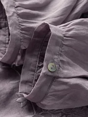 Embroidered Round Neck Half Sleeve Casual Linen Tee Top