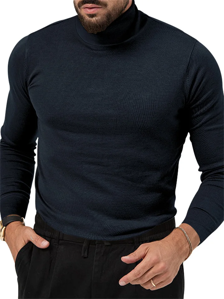Autumn and Winter New High Elasticity High Neck Knitted Cashmere Sweater Thickened Young Men's Warm Bottoming Clothes-JRSEE
