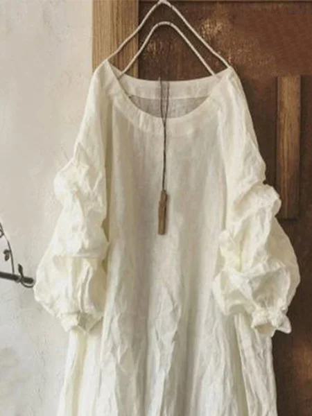 Women Daytime Vintage Plain Plus Size Long Sleeve Casual Maxi Dresses