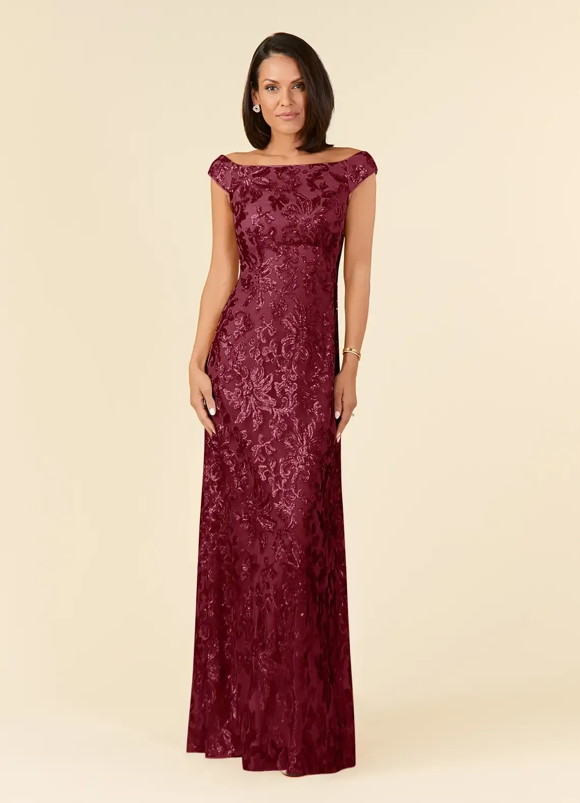 Lussooy Elegant Red Off the Shoulder Floor Length Embroidery Mother of The Bride Dress
