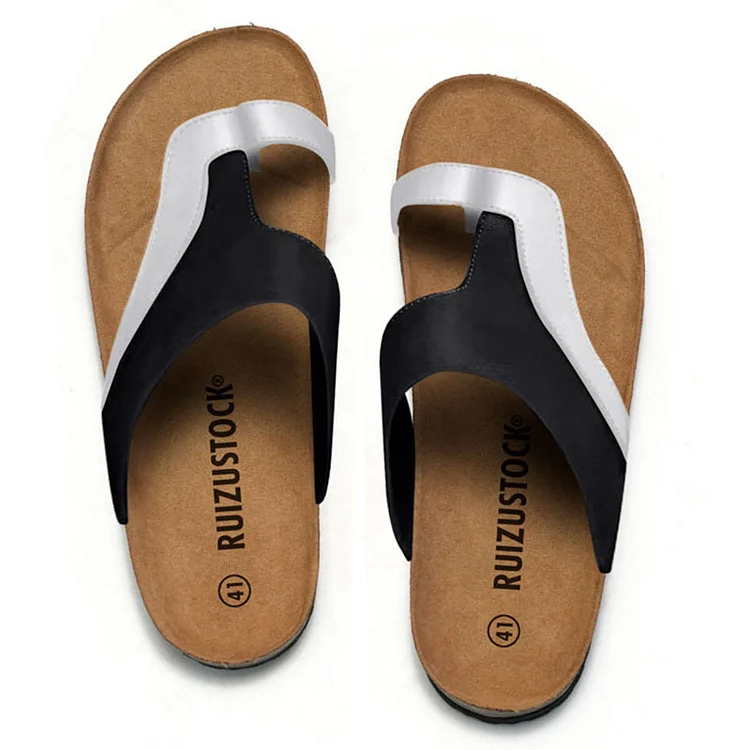 Colorblock PU Leather Clip Toe Beach Casual Slippers