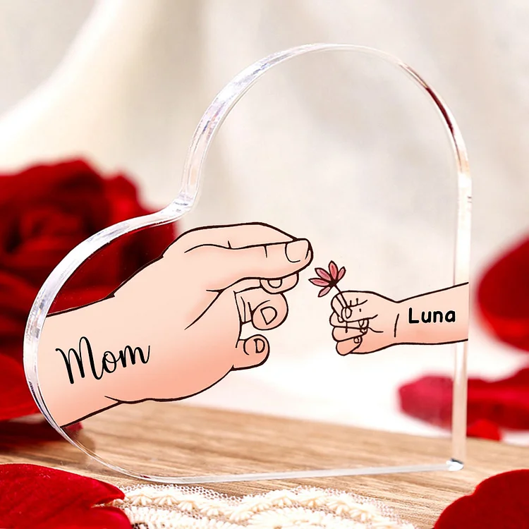 2 Names - Personalized Acrylic Heart Keepsake Handing Flowers to Mother Ornaments Gifts for Grandma/Mother
