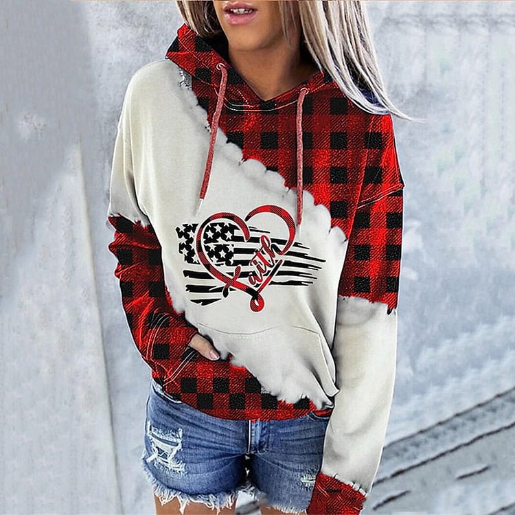 VChics Casual Checked Faith Print Hoodie