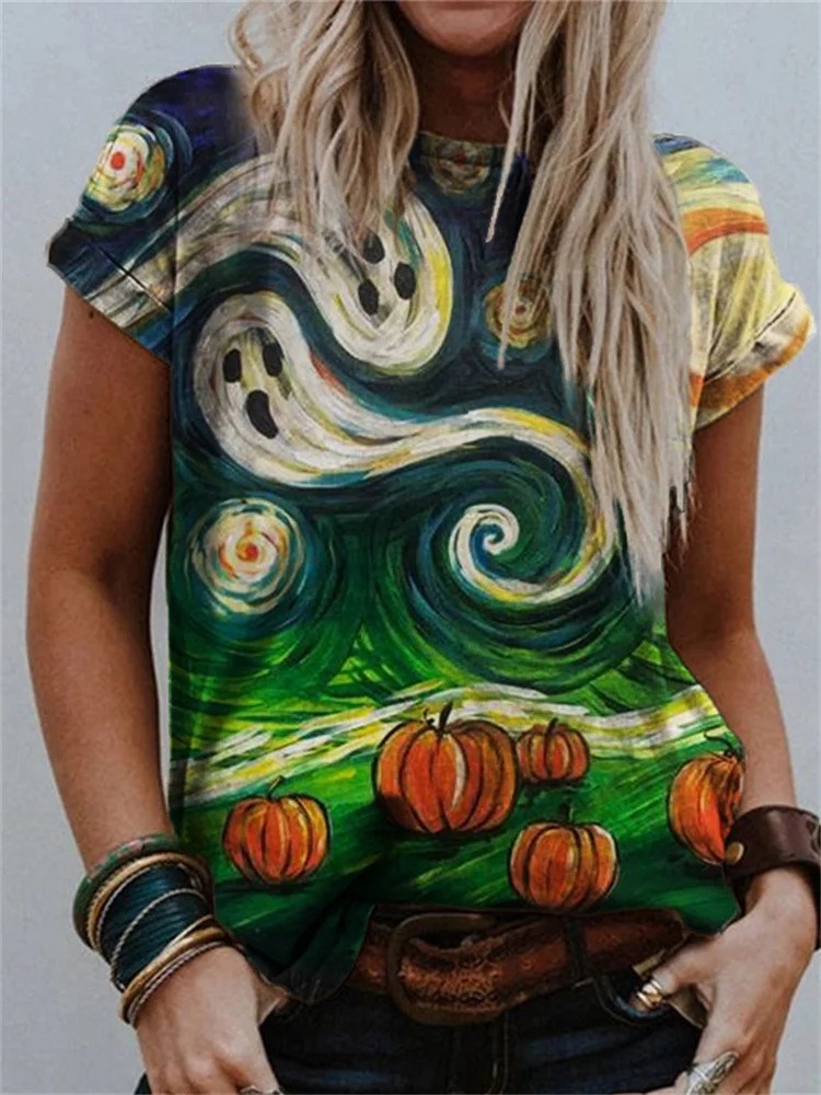 Vefave Halloween Ghost Spooky Night Art T Shirt