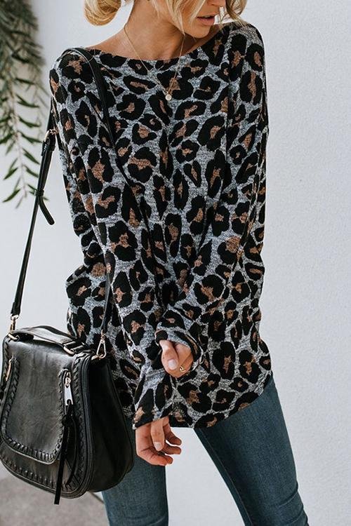 Leopard Print Halter Long-sleeved T-shirt - Shop Trendy Women's Clothing | LoverChic