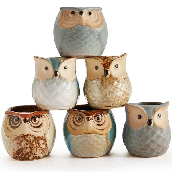 6-Pack: 2.5 Inch Owl Pot Ceramic Base
