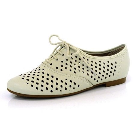 Beige Hollow-out Women's Oxfords Lace up Comfortable Flats |FSJ Shoes