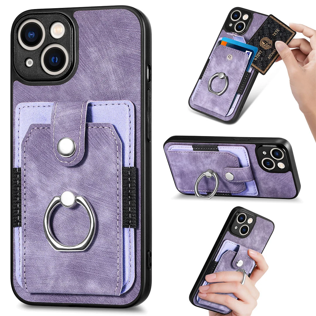 Retro Leather Phone Case With Elastic Cards Wallet,Finger Ring And Kickstand For Galaxy S22/S22+/S22 Ultra/S23/S23+/S23 Ultra