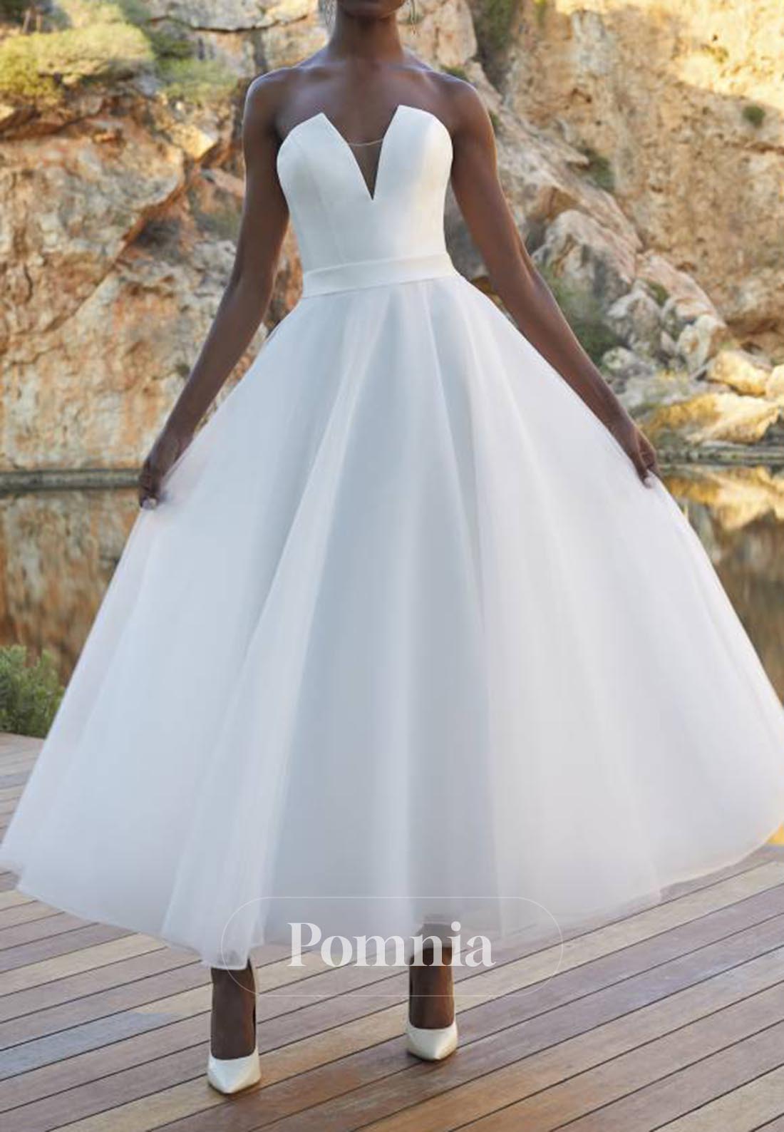 A-Line Strapless Sleeveless Empire-Waist Short Wedding Dress