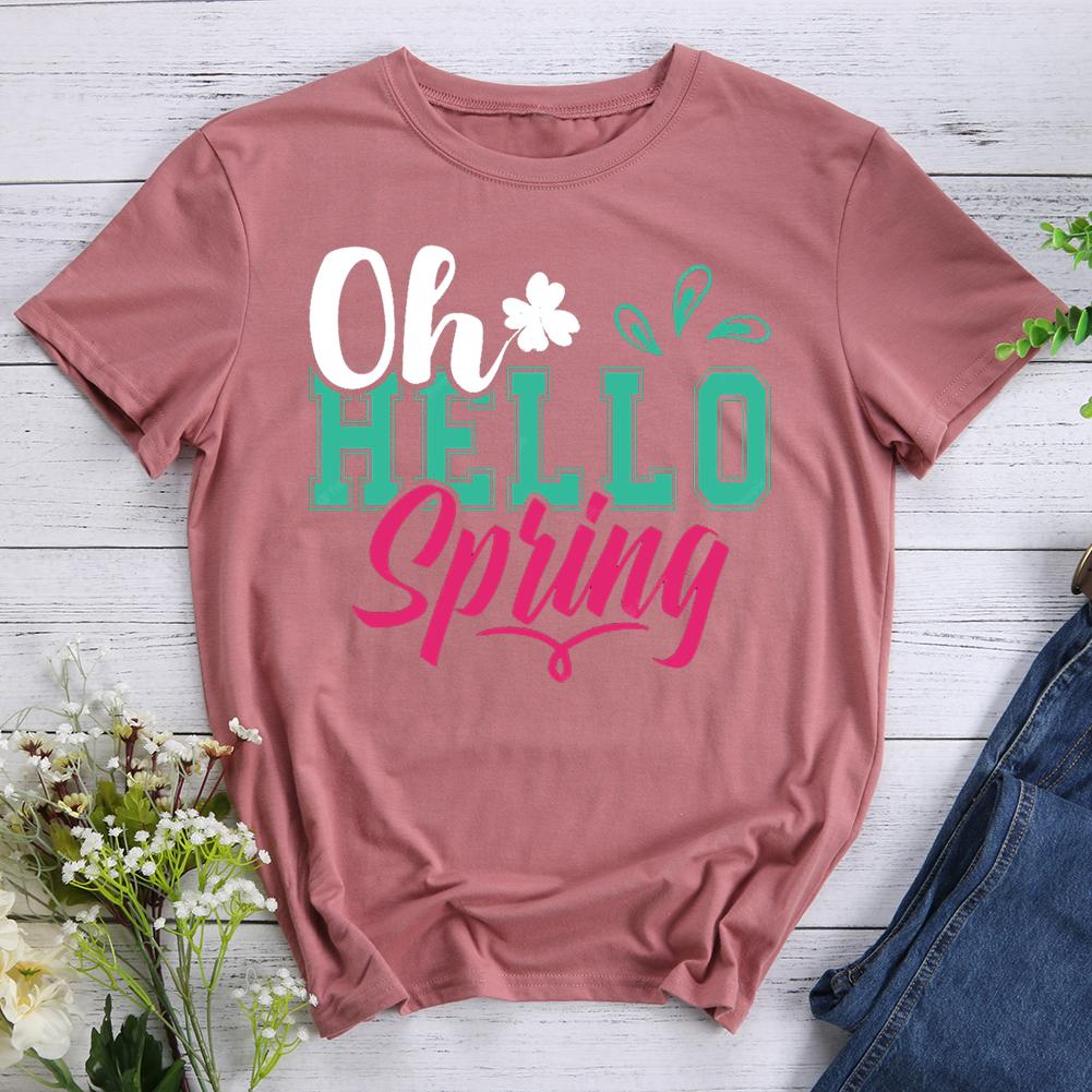 oh hello spring Round Neck T-shirt-017177-Guru-buzz