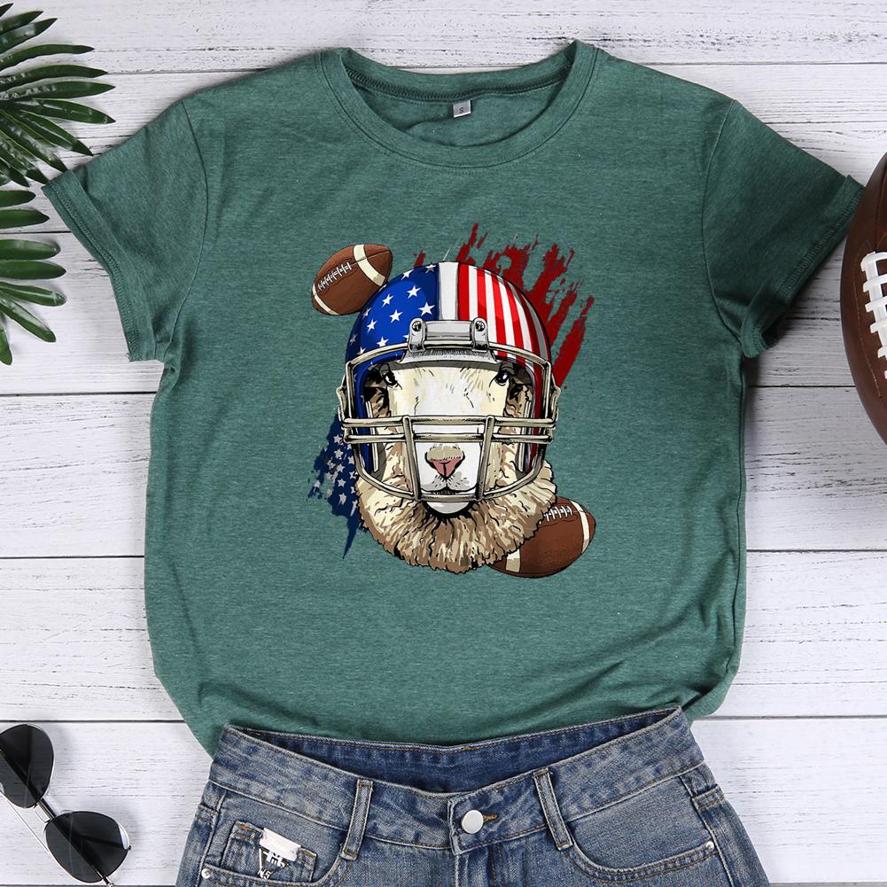 American Football Sheep Round Neck T-shirt-Guru-buzz