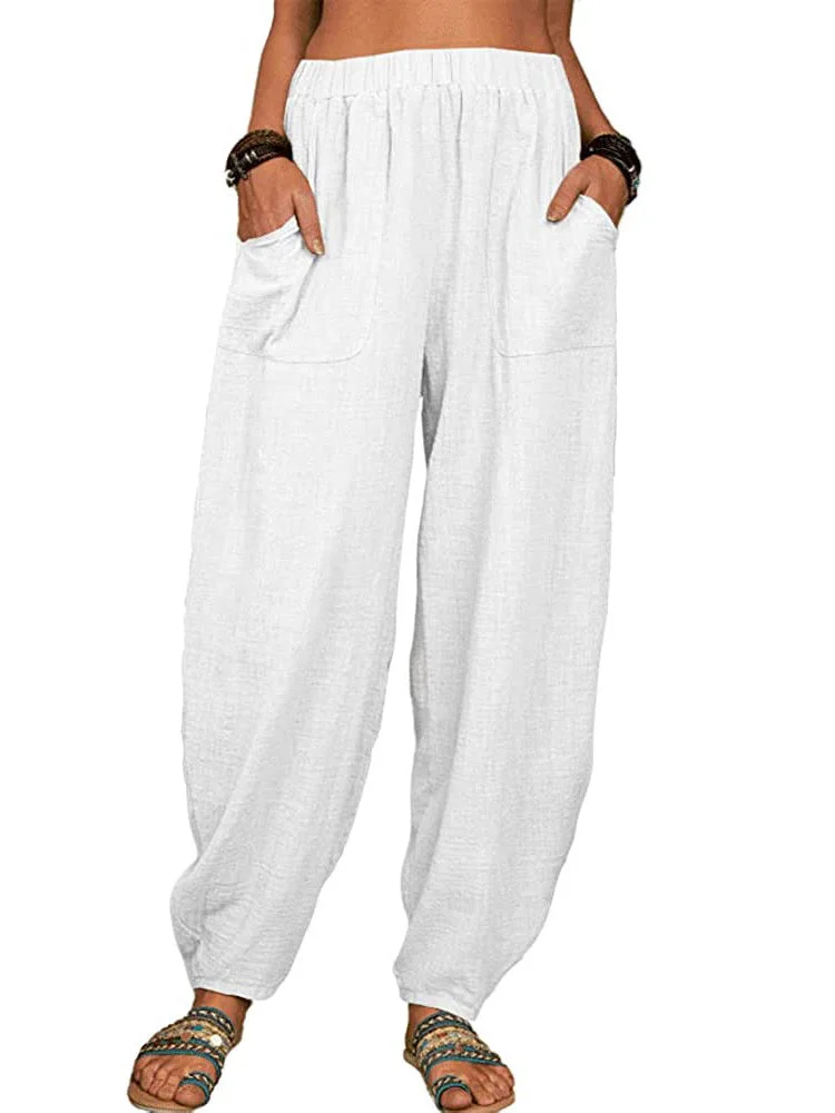 Women's Cotton Linen Casual Pants Home Harem Trousers