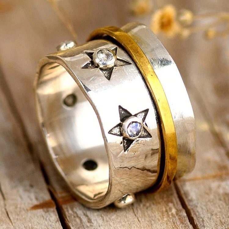 Retro Simple Star Moon Moonstone Rotatable Ring
