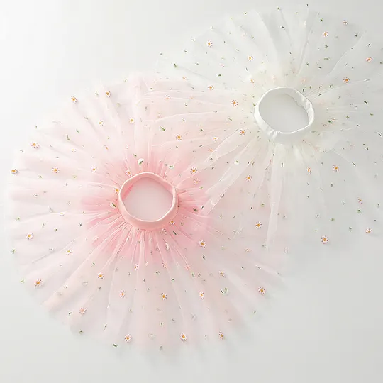 【18M-7Y】Girls' Daisy Embroidered Tulle Skirt