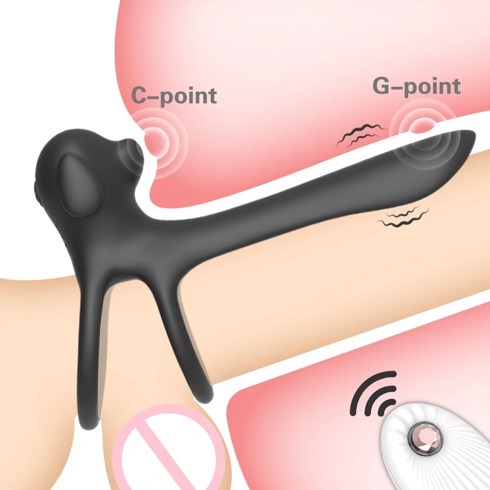 Remote Control Delayed Ejaculation Penis Ring Cock Ring G-spot Vaginal Stimulator - Rose Toy
