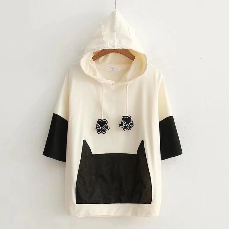 Beige Cat Paw Hoodie Jumper SP179570