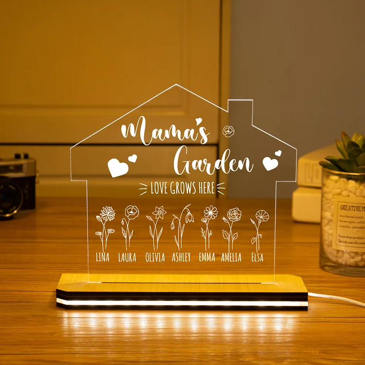 Custom Mama's Garden Night Light Engrave 7 Kids' Birth Flower LED Lamp Home decor