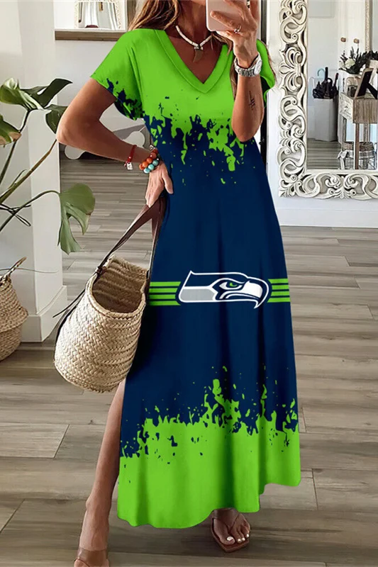 Seattle Seahawks
V-Neck Sexy Side Slit Long Dress