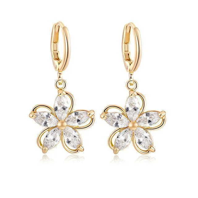 Womens Gold Plated Colorful Zircon Crystal Flower Earrings