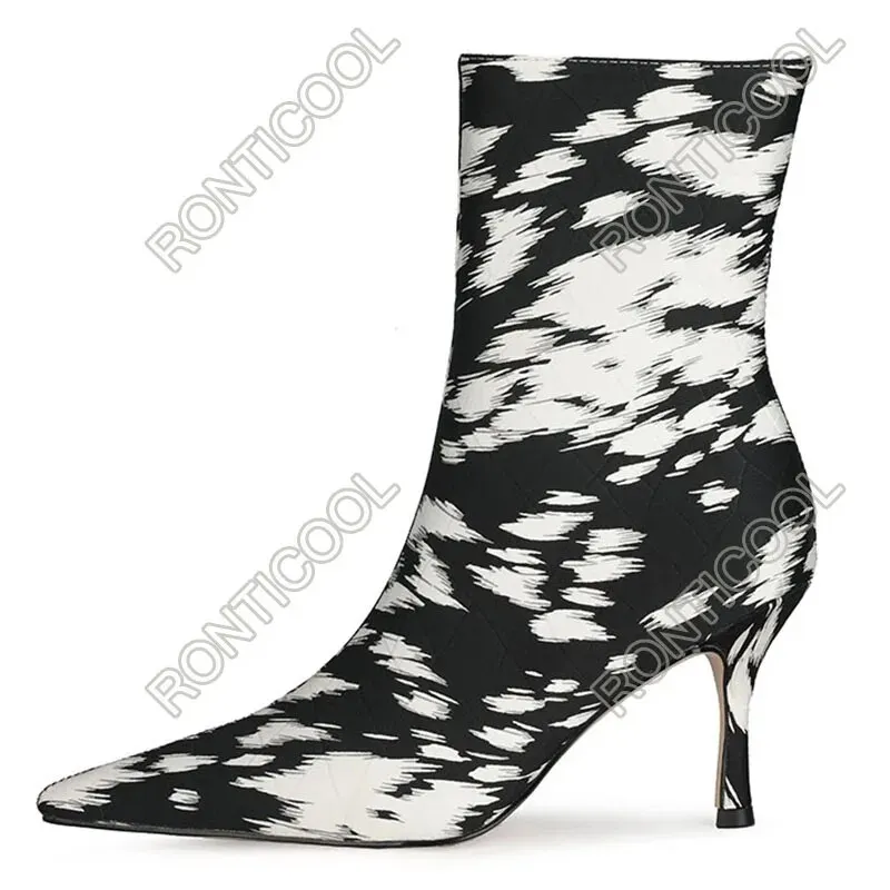 VCSHOES Women Ankle Boots Side Zipper 8 Cm Thin Heels Pointed Toe Black Party Shoes Women