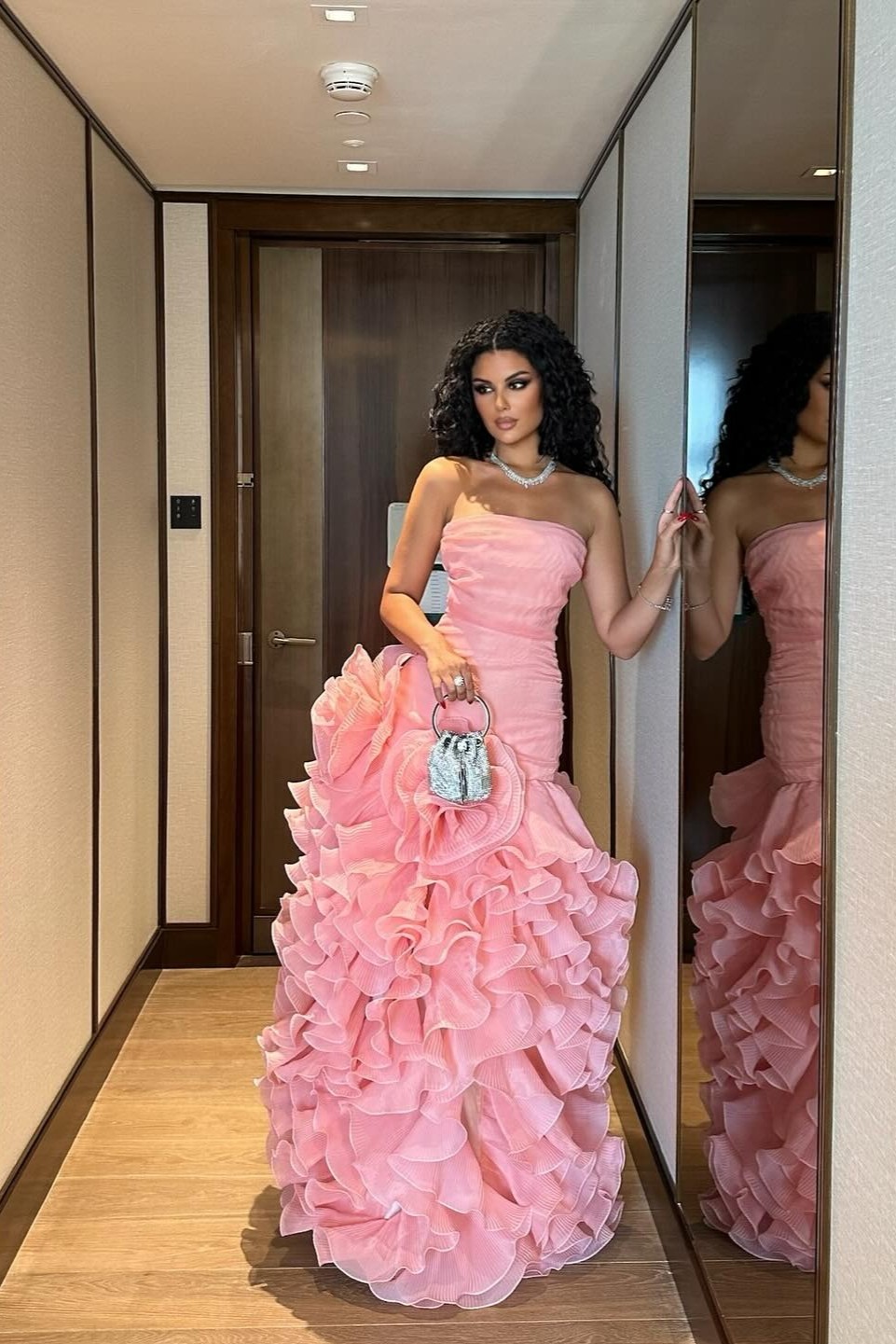Lvs&Broner Stunning Strapless Sleeveless Long Pleated Prom Dress With Ruffles