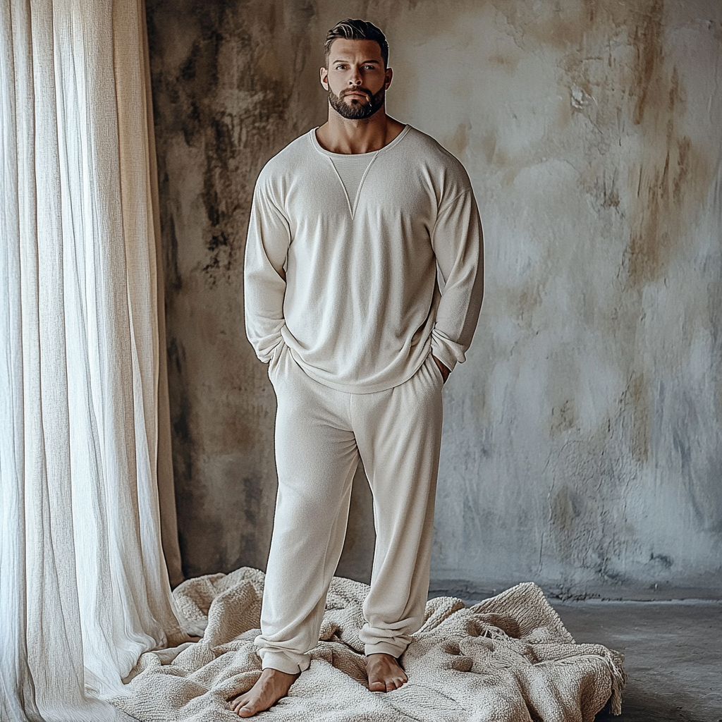 Men's Minimalist Autumn And Winter Warm And Comfortable Casual Pajamas And Pants Two-piece Set-inspireuse