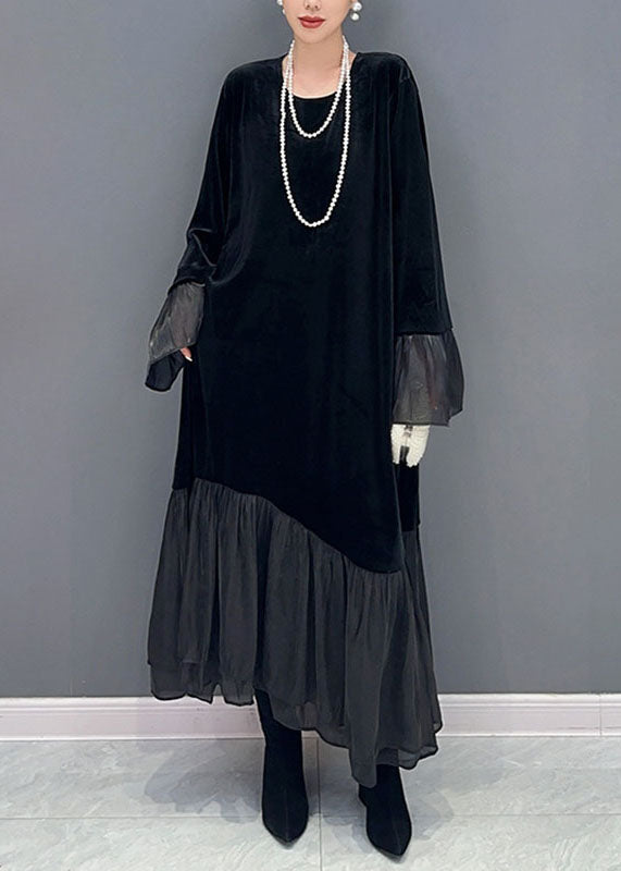 Velvet Tulle Mesh Maxi Dress