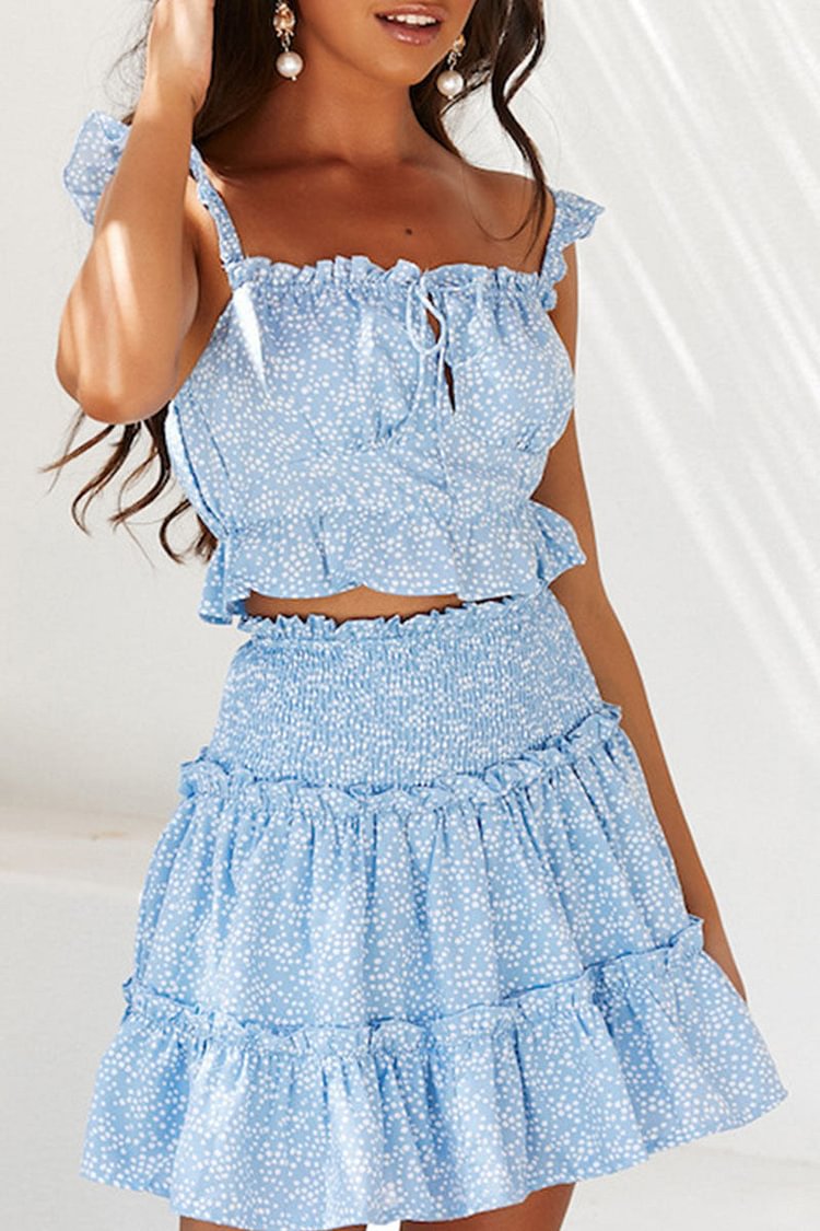 Fashion Street Print Split Joint Spaghetti Strap Sleeveless Two Pieces