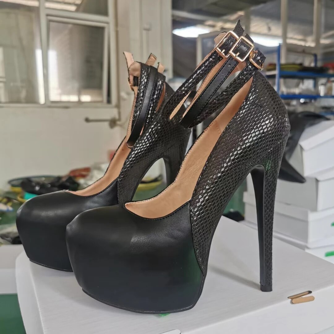 TAAFO Women's Shoes Round Toe Pumps Black Show Wedding Banquet Shoes