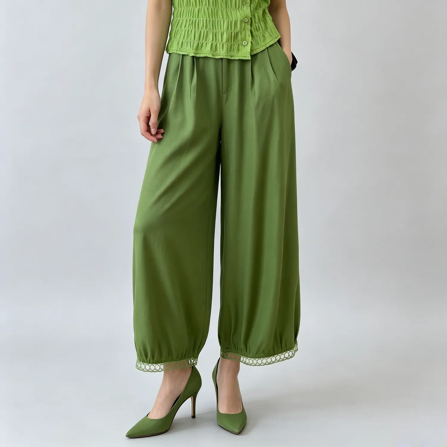 Women's Silk Pants Lace Trim Casual Daily REAL SILK LIFE