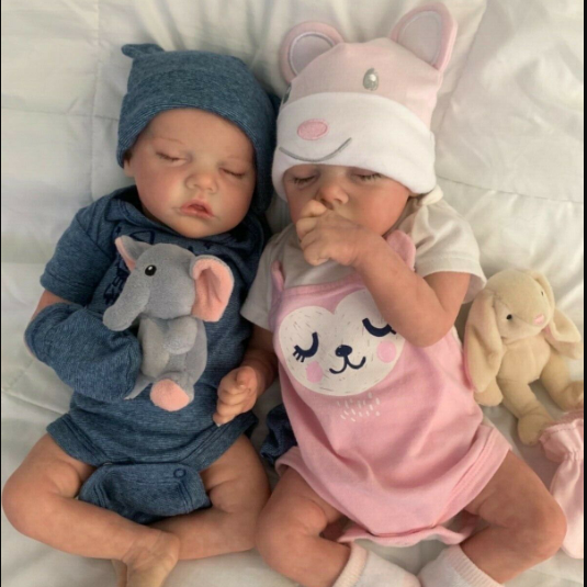  17'' Super Real Lifelike Twins Sleeping Newborn Girl and Boy Katelyn and Cameron Reborn Baby Dolls Toy - Reborndollsshop®-Reborndollsshop®