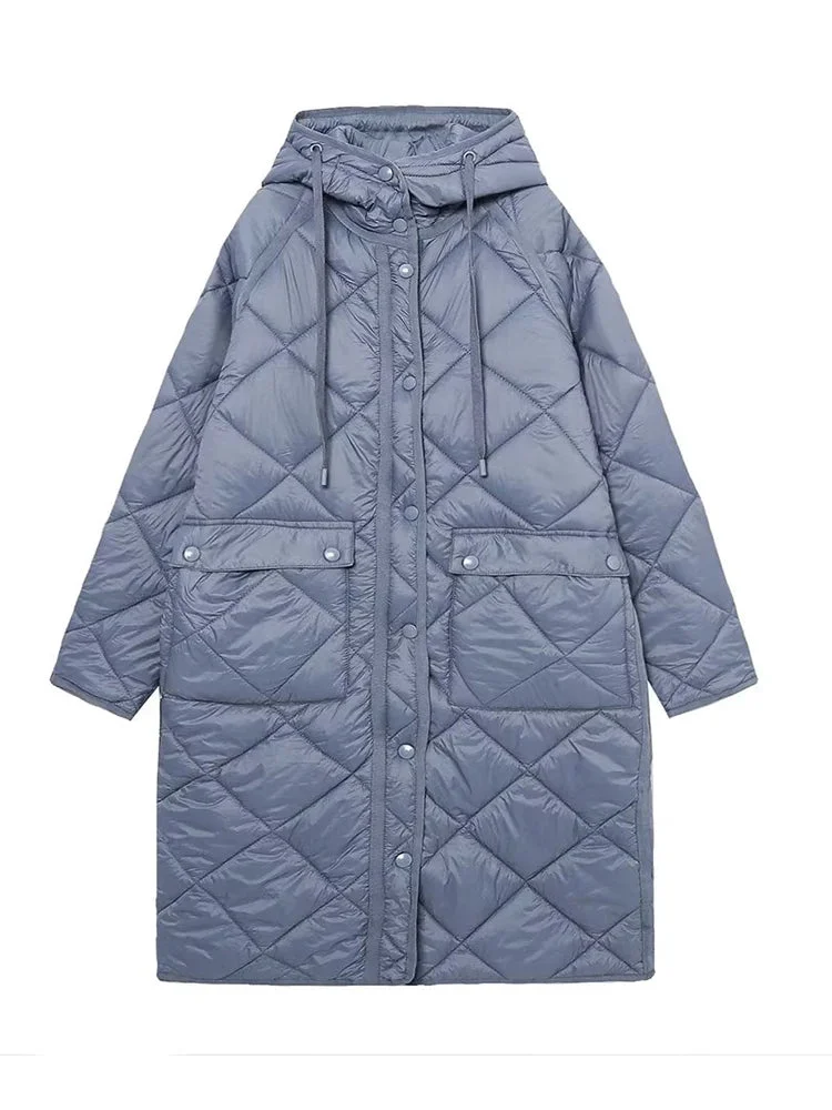 Tlbang Women Vintage Oversize Long Hooded Parkas 2024 Autumn Winter Long Sleeve Buttons Pockets Female Warm Coat