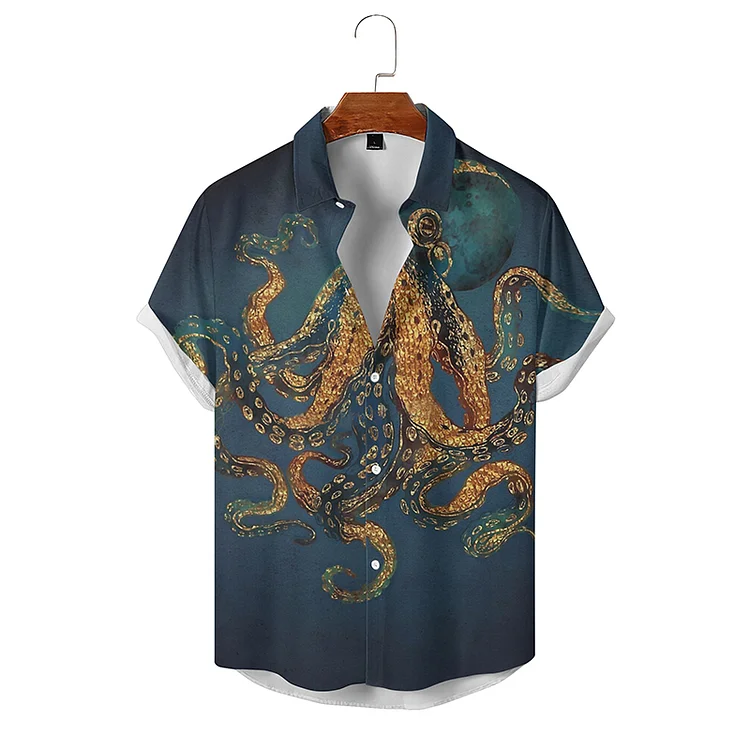 BrosWear Octopus Print Beach Holiday Men's Short Sleeve Shirt