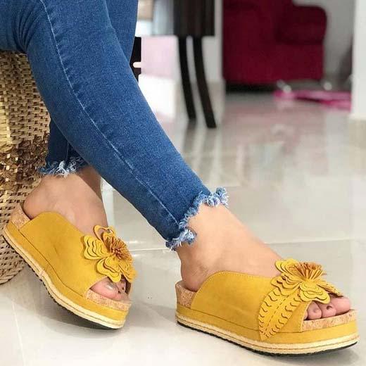 VCSHOES Flat Walking Low Heeled Flower Sandals