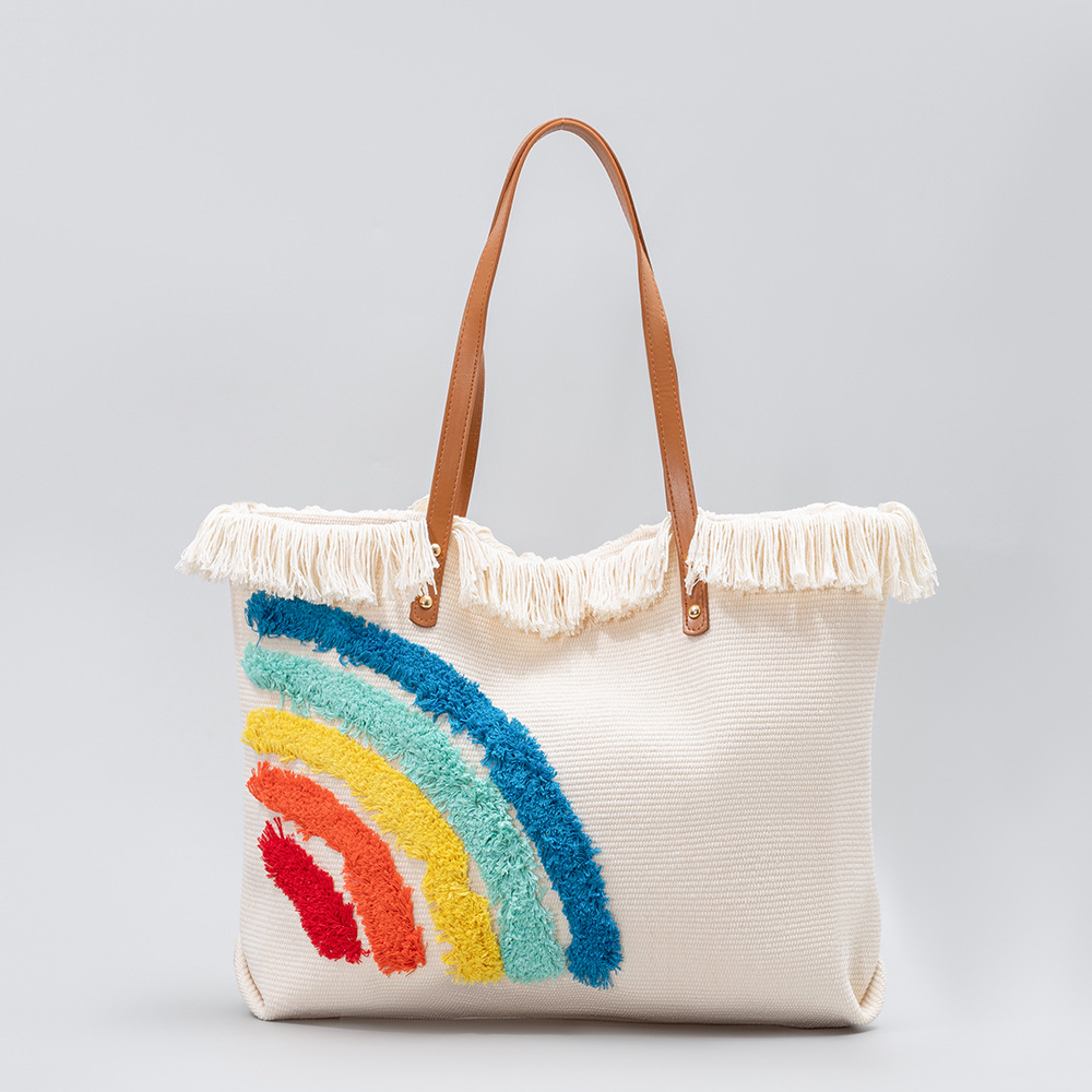 Colorful Towel Embroidered Tote Canvas Bag Large Capacity Shoulder Bag | ARKGET