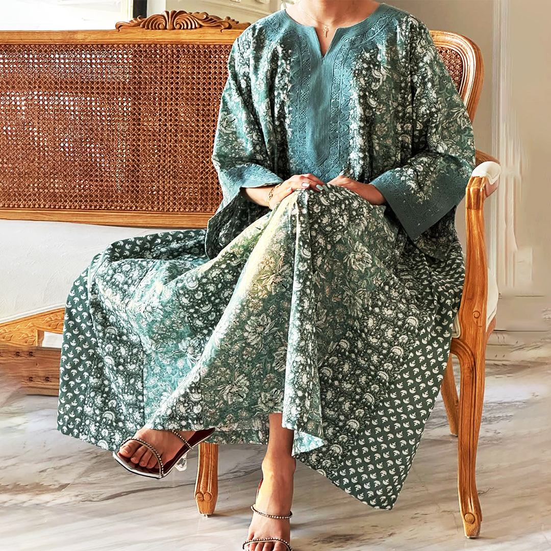 Women's Middle Eastern Garden Mini Floral Jalabiyas Dress