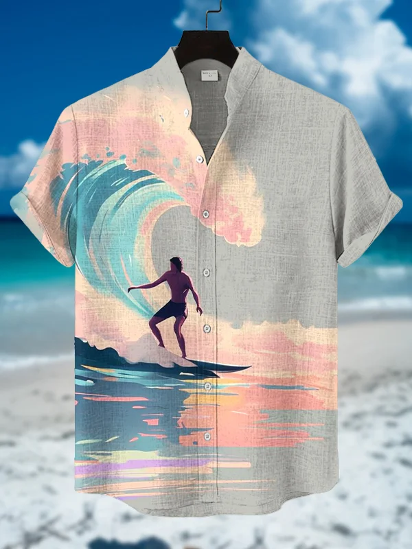 Men's Surfing Vacation Art Print Casual Shirt