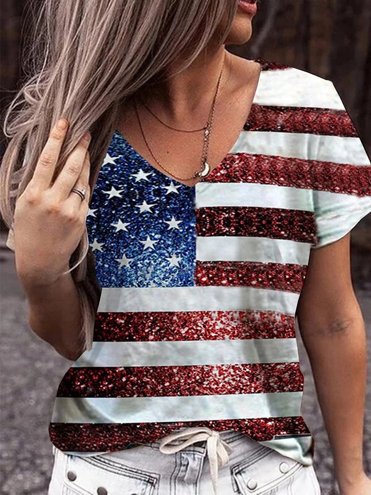 VChics Flag Inspired Glitter Art T Shirt