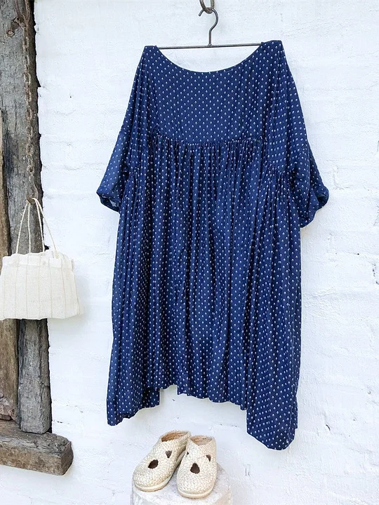 Polka Dots Casual Loose High Waist Linen Dress