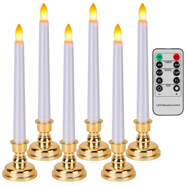 6-Packs: Flameless Taper Candles with 4 Light Modes and Remote Control