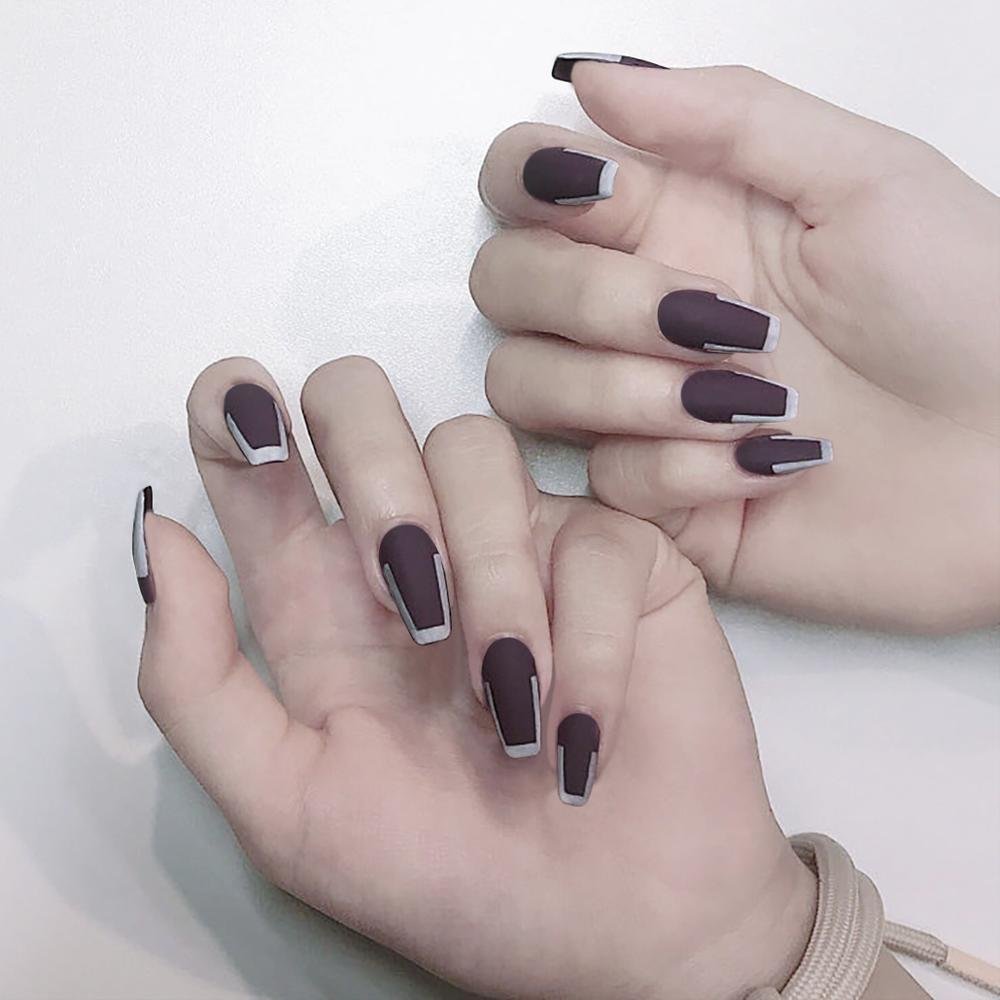 24Pcs Middle Length Ballerina Nude Pink Color False Nails Design With Heart Pattern DIY