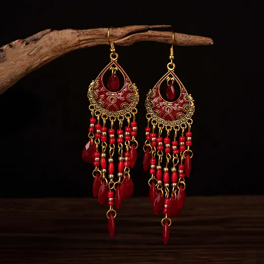 National wind crystal tassel earrings Bohemian temperament earrings retro long shawl accessories a generation of hair women