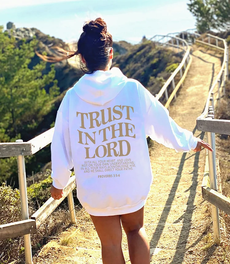 Trust In The Lord Christian Bible Verse Hoodie Jesus Saves Faith Sweatshirt Loose Pullover Tops at Hiphopee