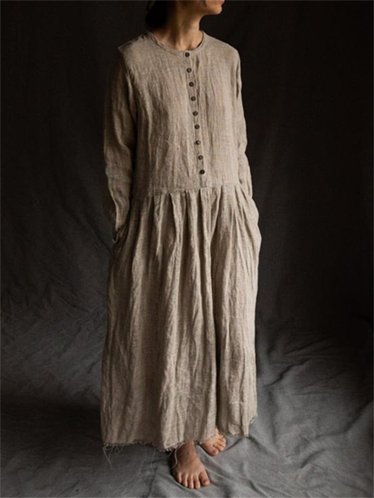 Vintage Pleated Button Up Maxi Dress