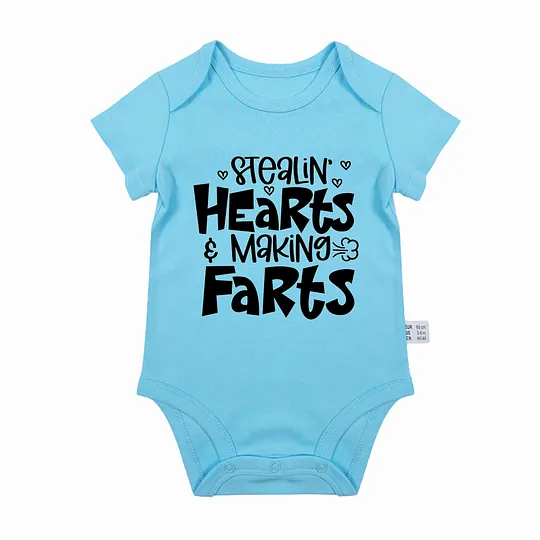 【0M-24M】Adorable Baby Bodysuit With Fun "Stealin' Hearts & Making Farts" Print