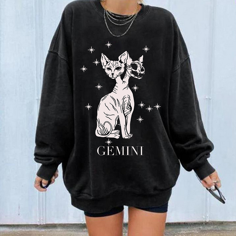 Vefave Skull Gemini Print Long Sleeve Sweatshirt