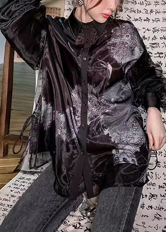 Oversized Black Striped Cotton Shirt for Men with Peter Pan Collar Long Sleeve Spring Fashion main image 1