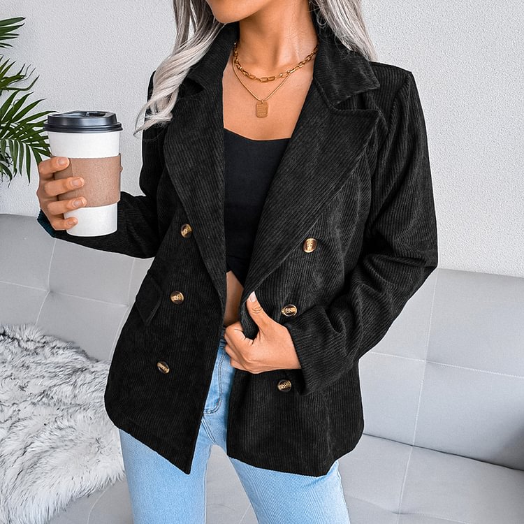 Comstylish Lapel Double Breasted Long Sleeve Cropped Jacket