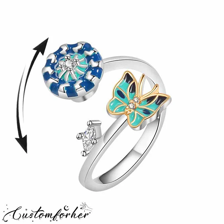 Butterfly Diamond Set Open Spinner Ring